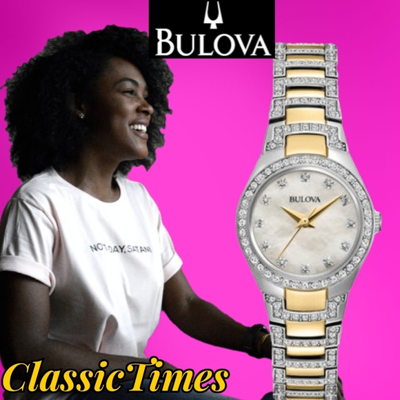 Bulova Accessories - **NEW** Bulova Mother of Pearl Dial Two-tone Crystal-set Ladies Watch
